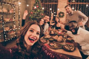 group of people gathered for a holiday meal 